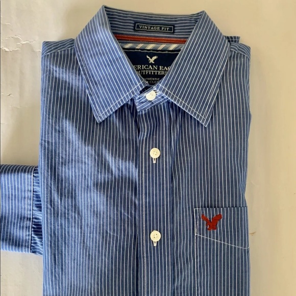 American Eagle Outfitters Shirts American Eagle Men Dress Shirt Blue Stripe Fitted M Cotton